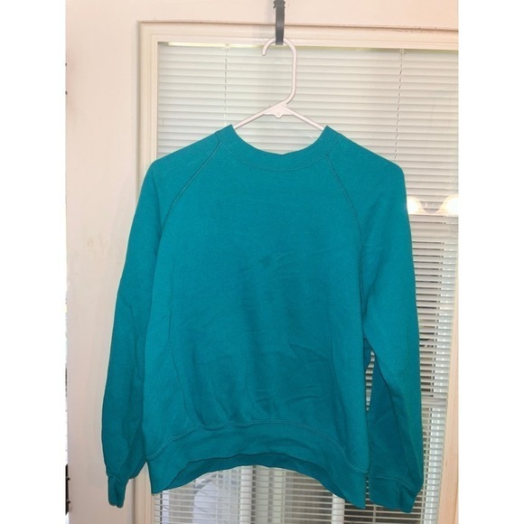 Vintage Teal BASSETT WALKER 90s Pullover Lightweight Sweatshirt Retro Y2k Small - Picture 2 of 9